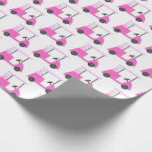 Rosa Golf Cart Mönster Wrapping Papper