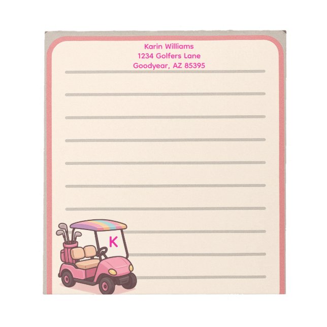 Rosa Golf Cart Personlig Anteckningsblock (Framsida)