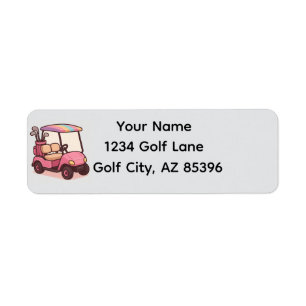 Rosa Golf Cart Personlig Returadress Etikett