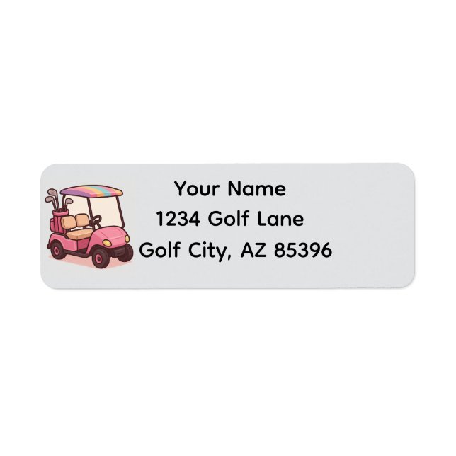 Rosa Golf Cart Personlig Returadress Etikett (Framsidan)
