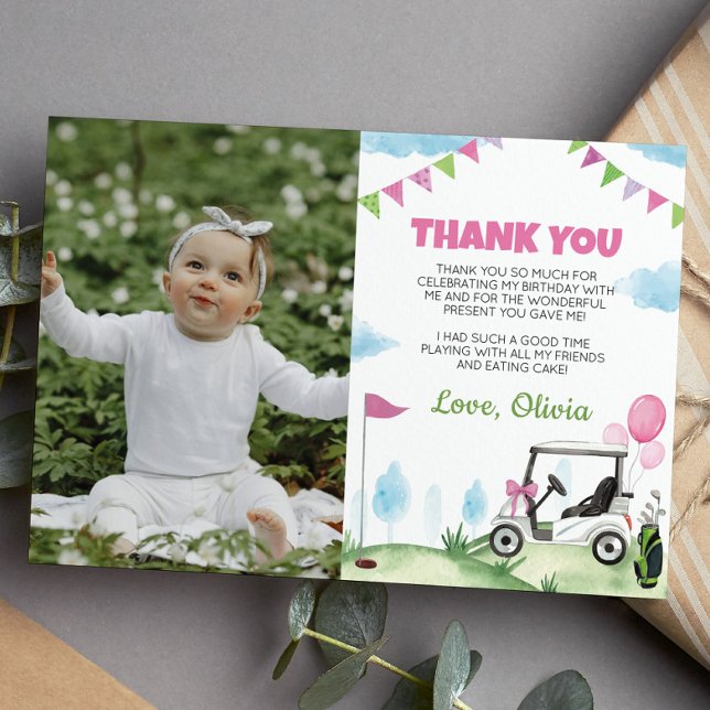 Rosa Golf Girl Birthday Photo - tackkort Tack Kort (Skapare uppladdad)