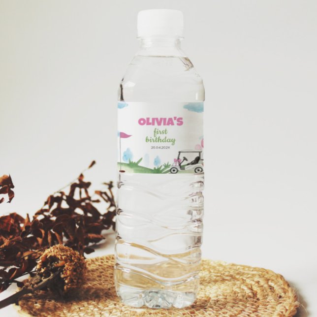 Rosa Golf Girl Födelsedagsfest Vattenflaska Label Vattenflaskor Etikett (Skapare uppladdad)