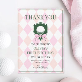 Rosa Golf Modern Hole In One Flickor 1-årsdag Tack Kort
