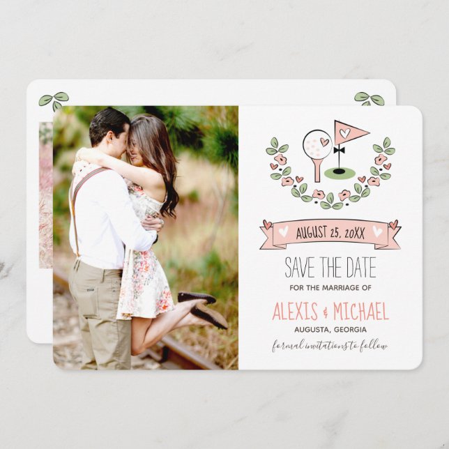 Rosa Golf Thed Save Date Spara Datumet (Fram/baksida)