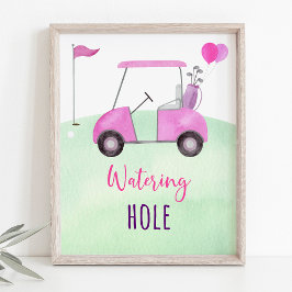 Rosa Golf Watering Hål Birthday Sign Poster