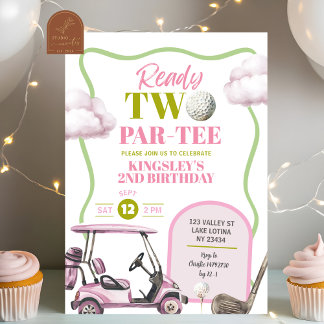 Rosa golfbarns två par-tee födelsedag inbjudningar
