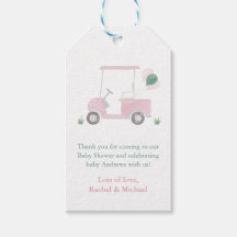 Rosa golfkärra för baby shower presentkort