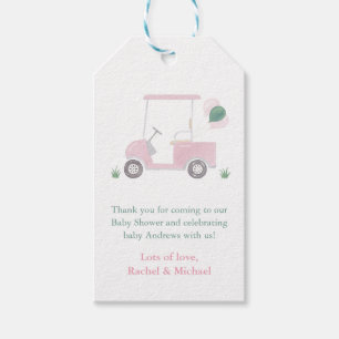 Rosa golfkärra för baby shower presentkort presentetikett