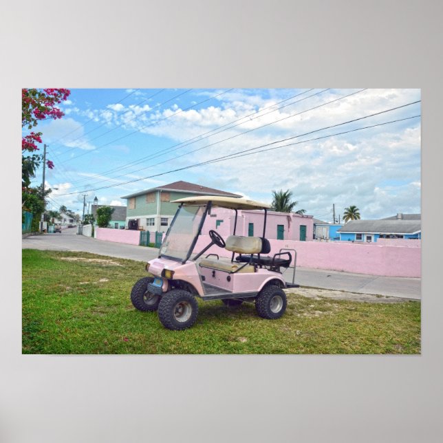 Rosa golfkärra på Bahamas Poster (Framsidan)