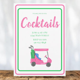 Rosa golfvagn cocktailparty / Fin rosa grön Inbjudningar