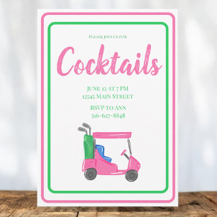Rosa golfvagn cocktailparty / Fin rosa grön Inbjudningar