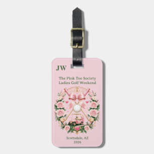 Rosa golfvagn Golf Floral Monogram Kvinnlig Golfsp Bagagebricka