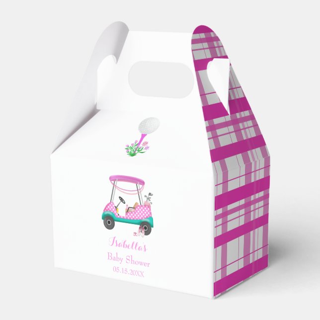 Rosa golfvagn med babysaker Babyshower Presentaskar (Framsidan Sidan)