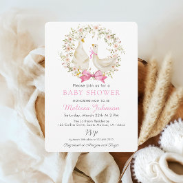 Rosa Goose Anka Wildblomma Baby Shower-inbjudan Inbjudningar