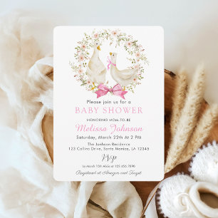 Rosa Goose Anka Wildblomma Baby Shower-inbjudan Inbjudningar