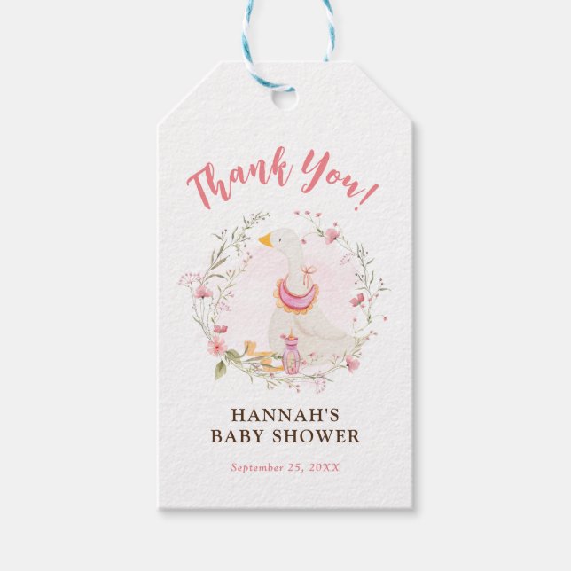 Rosa Goose Baby Shower Gift Märkre for Girl Presentetikett (Framsidan)