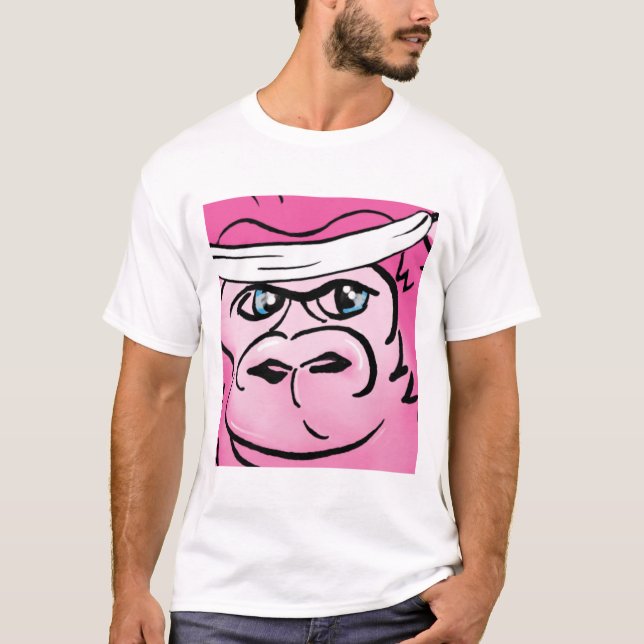 Rosa gorilla med sweatbanden t-shirt (Framsida)
