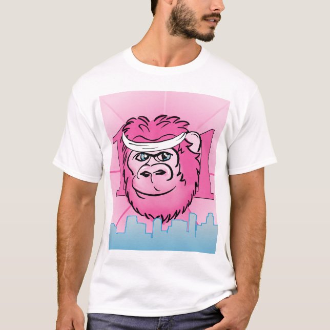 Rosa gorilla med sweatbanden t shirt (Framsida)