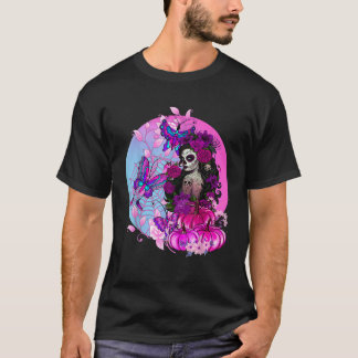 Rosa Goth Halloween Sugar Skull med Spindelnät, me T Shirt