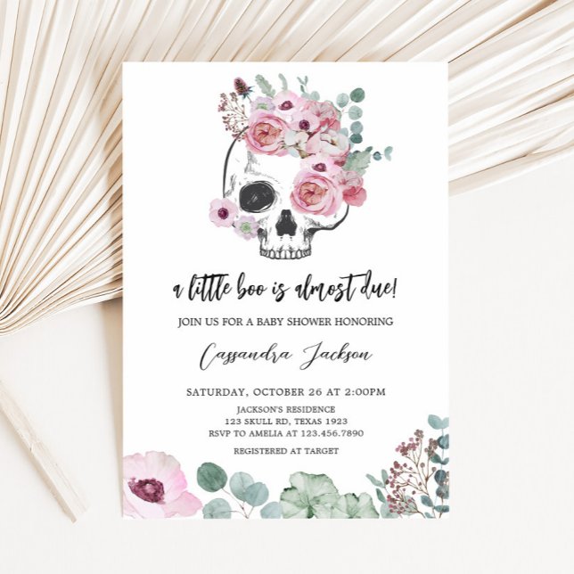 Rosa Gothic Blommigt Skull Baby Shower Inbjudningar (Floral Skull Baby Shower)