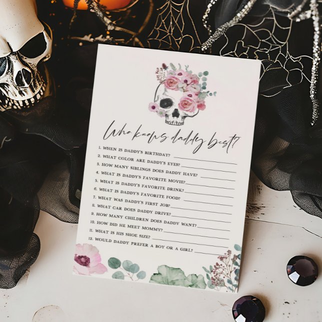 Rosa Gothic Blommigt Skull som känner pappa Best G (Floral Skull Baby Shower Who knows Daddy Best Game)
