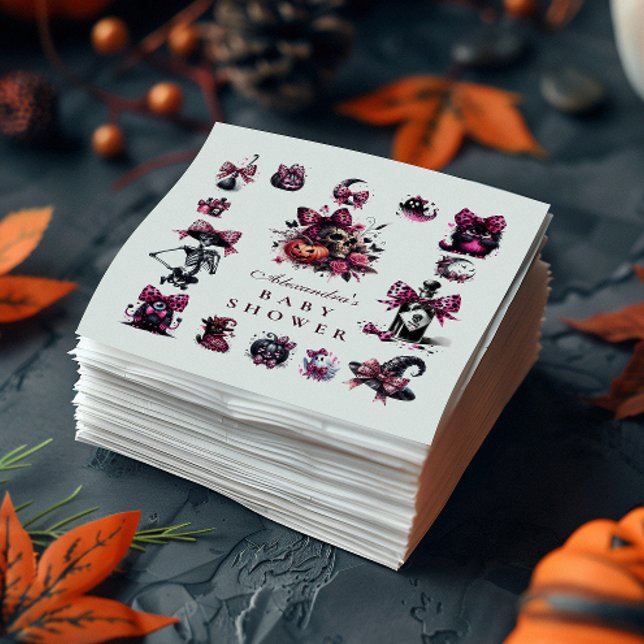 Rosa Gothic Halloween Baby Shower Pappersservett (Skapare uppladdad)