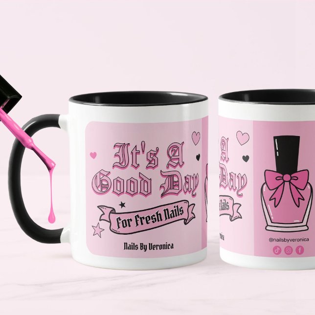 Rosa gotisk bokstavsskrift för nageltekniker mugg (Pink Gothic Lettering Nail Tech Mug)