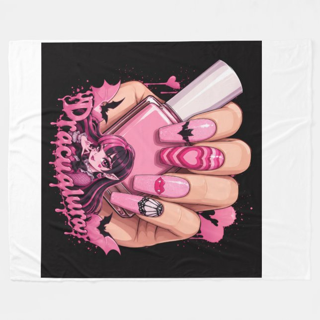Rosa gotisk Kawaii nagelkonst design Fleecefilt (Framsidan (Horisontell))
