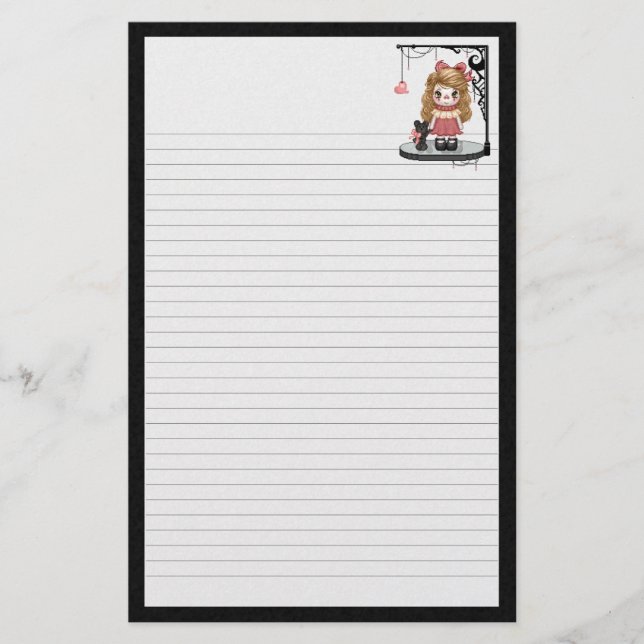 Rosa gotisk konst för kärlekdockaPIXEL Brevpapper (Framsida)