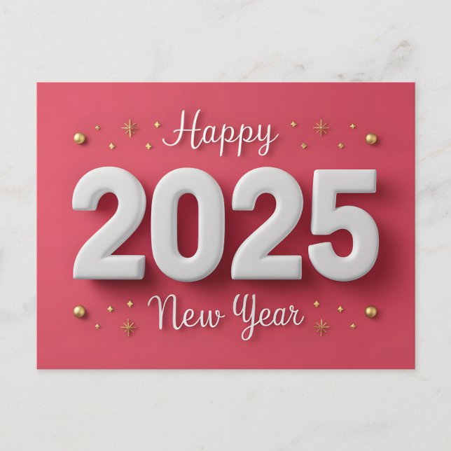Rosa Gott nytt år 2025 3D Stars Helg Vykort (Framsida)