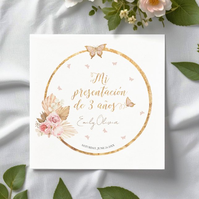 Rosa Gown Girl Mi presentación de 3 Años Spain Pappersservett (Skapare uppladdad)