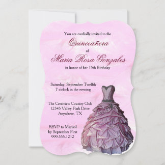Rosa Gown och Feathers Quinceañera-inbjudan Inbjudningar