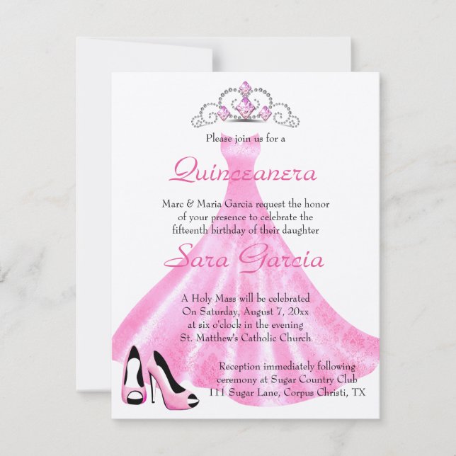 Rosa Gown Quinceanera-inbjudan Inbjudningar (Framsida)