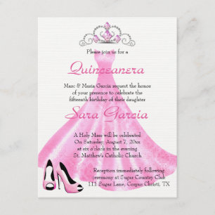 Rosa Gown Quinceanera-inbjudan Inbjudningar
