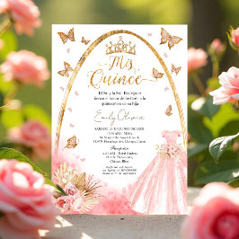 Rosa  Gown Quinceanera Spansk inbjudan