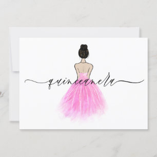 Rosa Gown-styrskript Quinceanera Party Inbjudningar