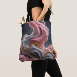 Rosa Grå Abstrakt Fluidkonst Guld Totebag Tygkasse