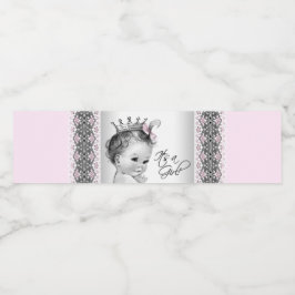 Rosa grå babyflicka vattenflasketiketter vattenflaskor etikett