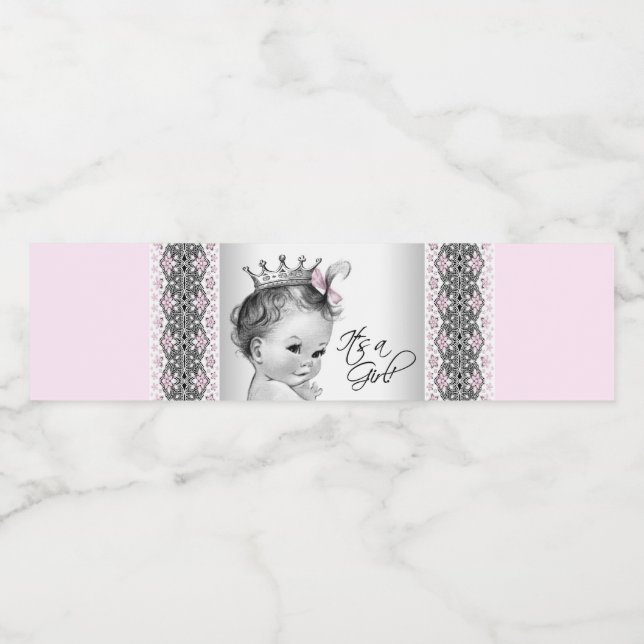 Rosa grå babyflicka vattenflasketiketter vattenflaskor etikett (Singel etikett)