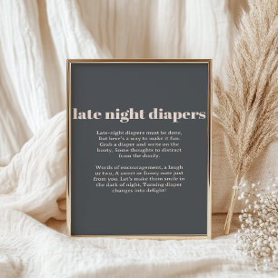 Rosa Grå Boho Typografi Baby Sen Natt Blöja Poster