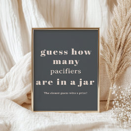 Rosa Grå Boho Typografi Baby Shower Gissningslek Poster