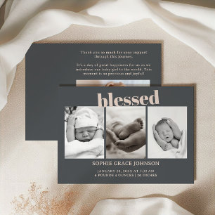 Rosa Grå Boho Typografi Babykalender Annonsering Inbjudningar