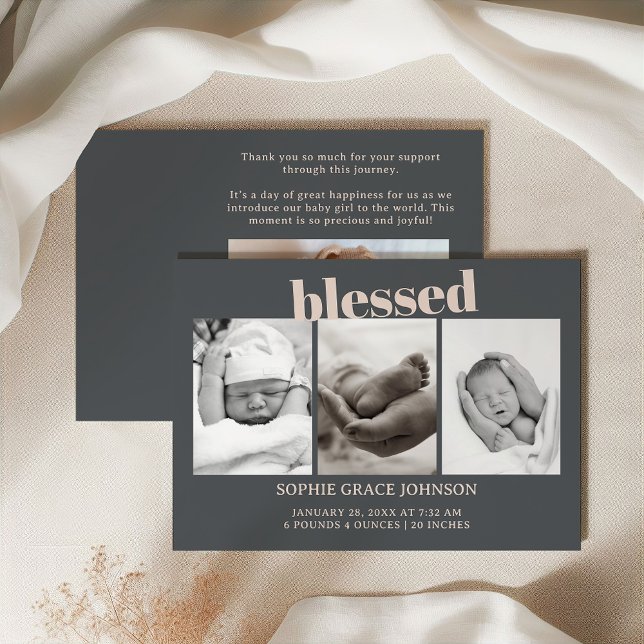 Rosa Grå Boho Typografi Babykalender Annonsering Inbjudningar (Skapare uppladdad)