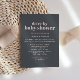Rosa Grå Boho Typografi Drive-By Babyfirande Inbjudningar
