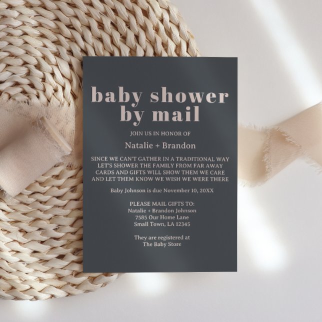 Rosa Grå Boho Typografi Försändelse Babykalas Inbjudningar (Skapare uppladdad)