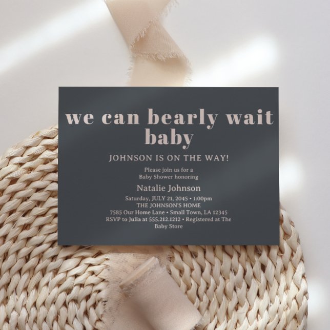 Rosa Grå Boho Typografi Nästan Inte Vänta Baby Sho Inbjudningar (Skapare uppladdad)