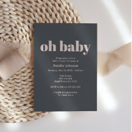 Rosa Grå Boho Typografi Oh Babykalas Inbjudningar