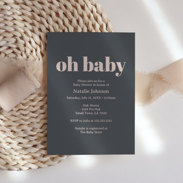 Rosa Grå Boho Typografi Oh Babykalas Inbjudningar (Skapare uppladdad)