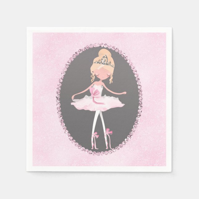 Rosa & Grå Couture Ballerinina Födelsedagsfest Pappersservett (Framsidan)