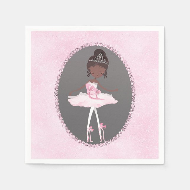 Rosa & Grå Couture Mörka Ballerina Födelsedagsfest Pappersservett (Framsidan)